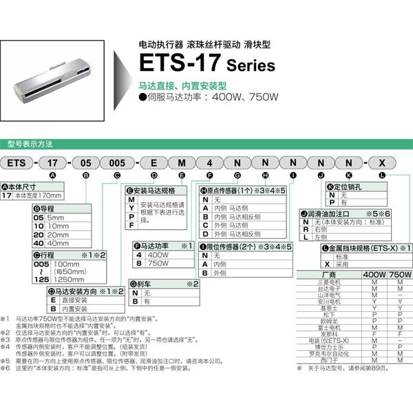 CKD喜開理電動執行器（無馬達型）滑塊型ETS-17-20015-EM4NNNNN