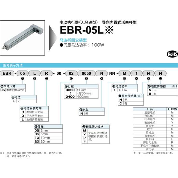 CKD喜開理電動執行器（無馬達型）滑塊型EBR-05LD-00-100400NNN-F1CB