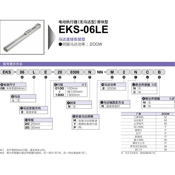 CKD喜開理電動執行器（無馬達型）滑塊型EKS-06LE-200100NNN-M2NNN