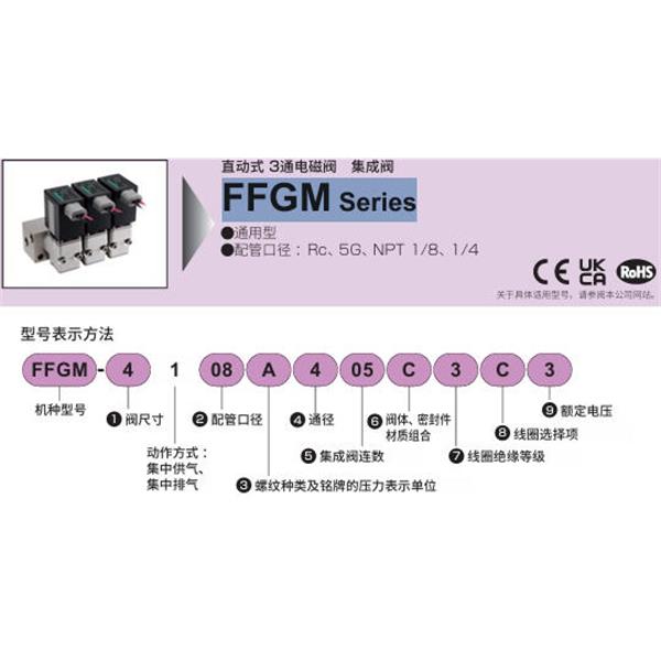 CKD喜開理多種流體直動式3通電磁閥集成閥FFGM-3100BS02A3A1
