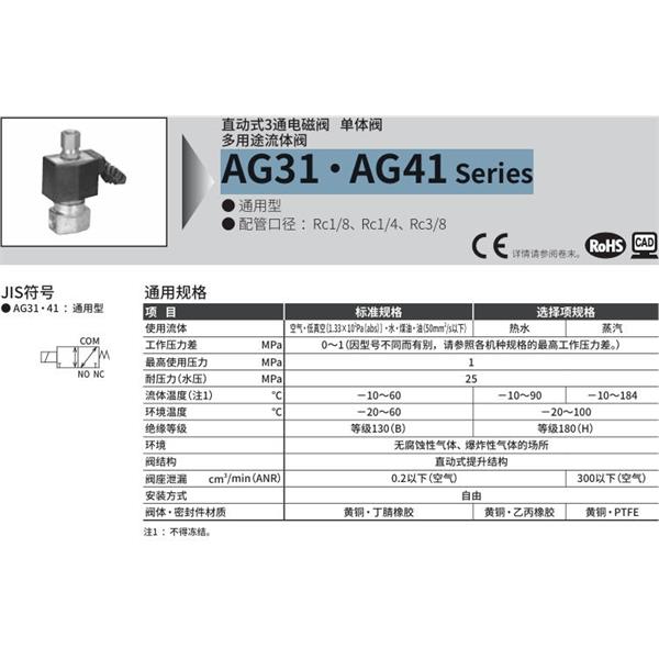 CKD喜開理多種流體直動式2通電磁集成閥AG31-03-1-DC 100V