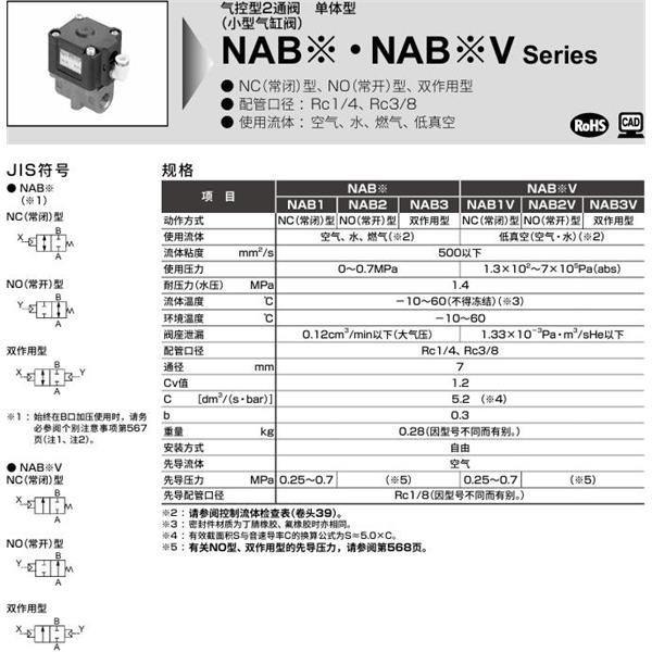 CKD喜開理小型氣控式2通閥NAB3V-8-02B-C18