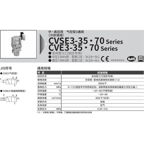 CKD喜開理中?高壓用氣控式3通閥CVSE3-10A-70-B3RB-R-3
