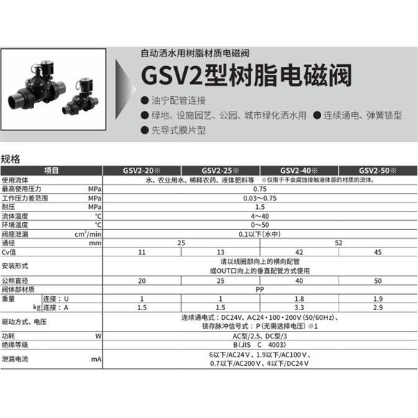 CKD喜開理自動灑水用樹脂制電磁閥GSV2-25A-P-DC24V