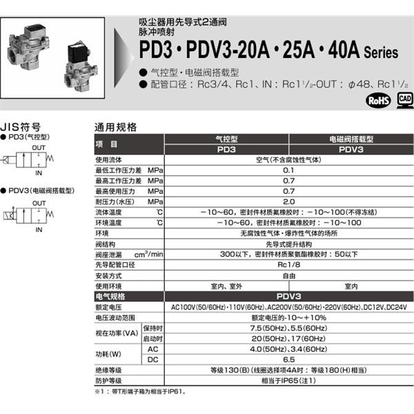 CKD喜開理脈沖噴射閥PD3-40A·RC-F