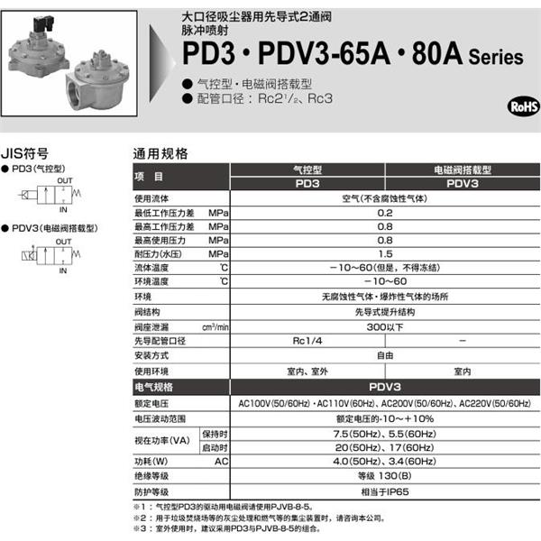 CKD喜開理脈沖噴射閥PDV3-80A-N2E-AC100V
