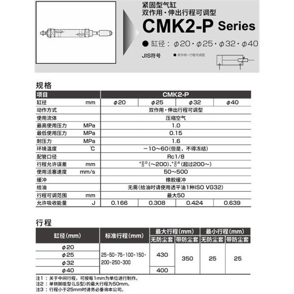 CKD喜開理緊固型氣缸CMK2-P-TA-20-50-25-J-I