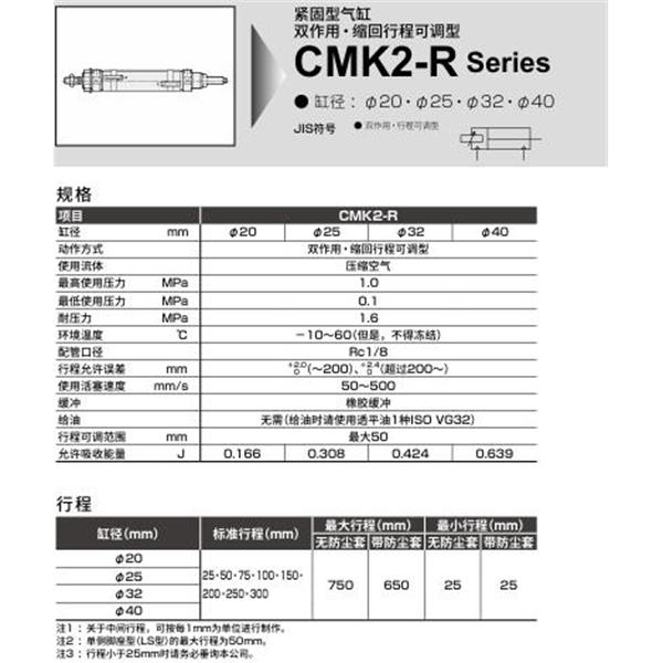 CKD喜開理緊固型氣缸CMK2-R-FB-25-50-25-T0H-R-J-I
