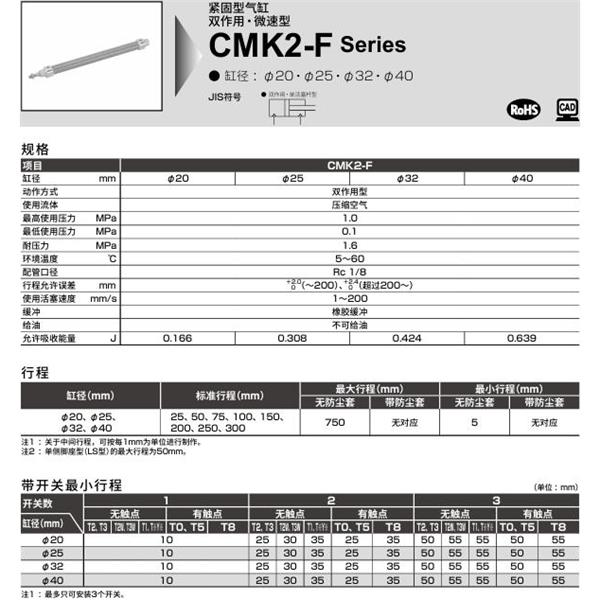 CKD喜開理緊固型氣缸CMK2-F-CA-40-100-MI