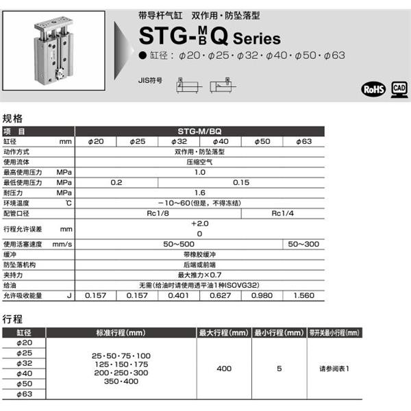 CKD喜開理帶導桿氣缸STG-MQ-16-25-H-M1
