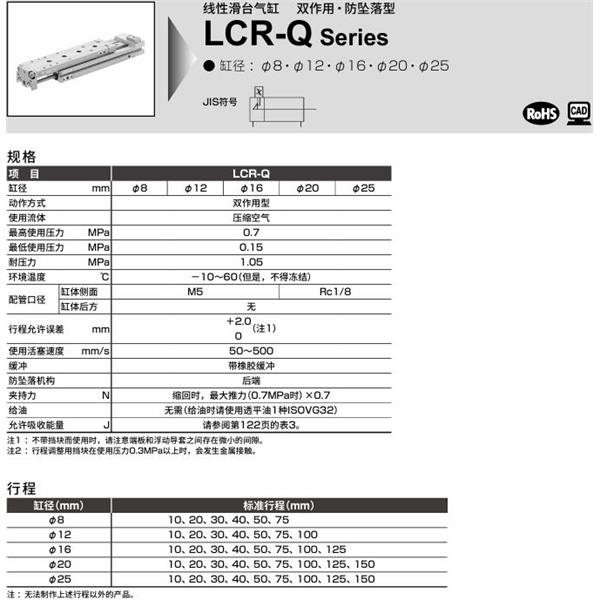 CKD喜開理線性滑臺氣缸LCR-Q-25-20-S202DTBL