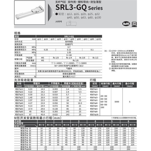 CKD喜開(kāi)理超級(jí)無(wú)桿氣缸SRL3-GQ-LB1-25B-200-M0H-R-B